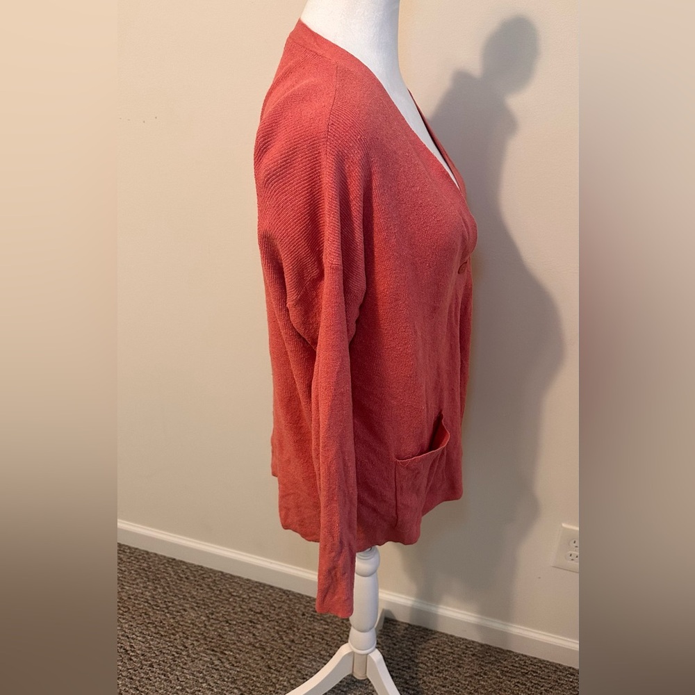 Eileen Fisher Soft Ribbed Coral Cardigan With Big Pockets Size Large - Picture 5 of 7